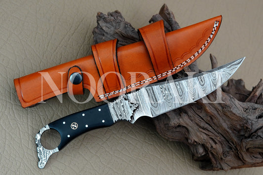 Buffalo Horn Damascus Steel Full Tang Knife For Hunting Survival Camping 11"