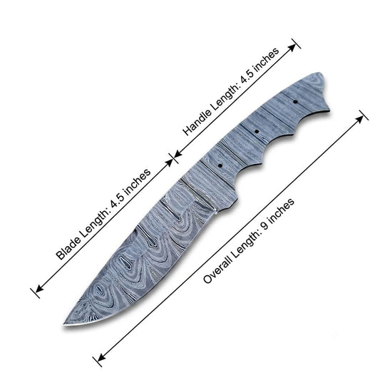 Hand-Forged Damascus Steel 9" Blank Blade – Full Tang DIY Custom Knife Making