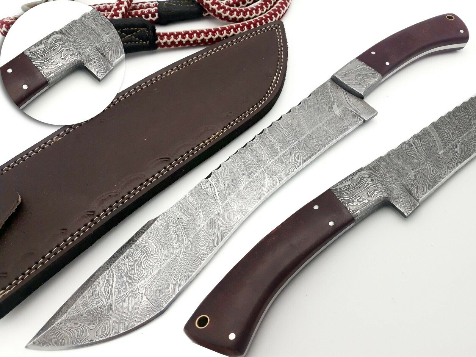 Hand Forged Damascus Utility Fixed Blade Machete Knife Full Tang Handl 