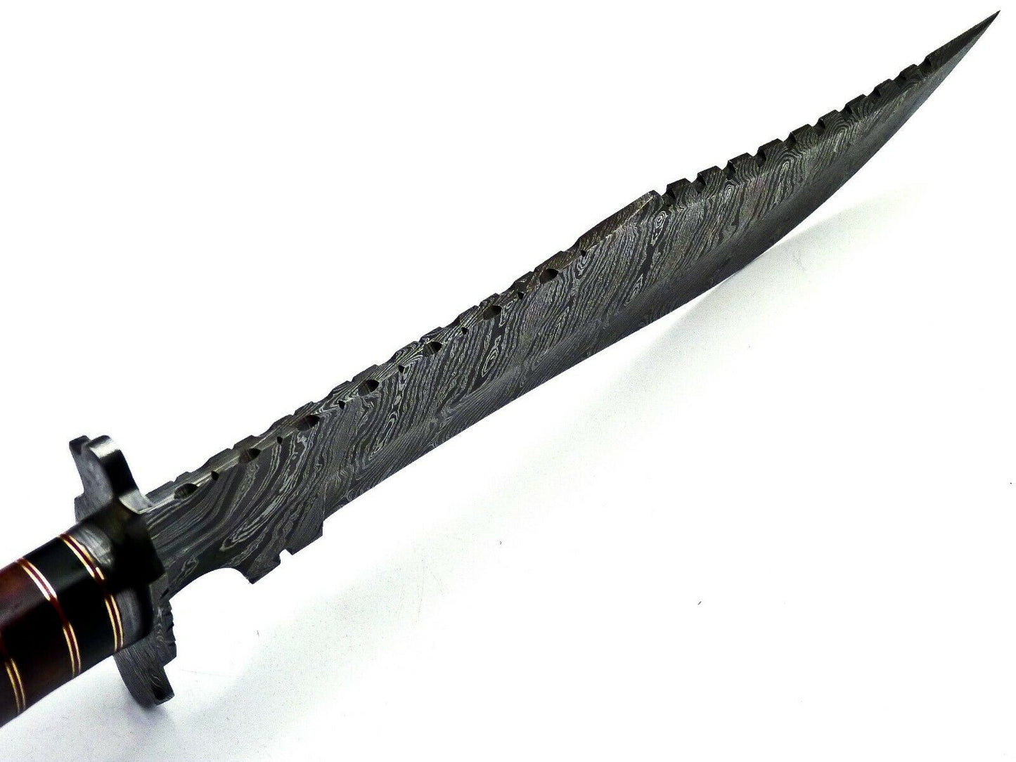 Handmade Damascus Steel 15 Inches Bowie Knife - Rose Wood & Bull Horn Handle