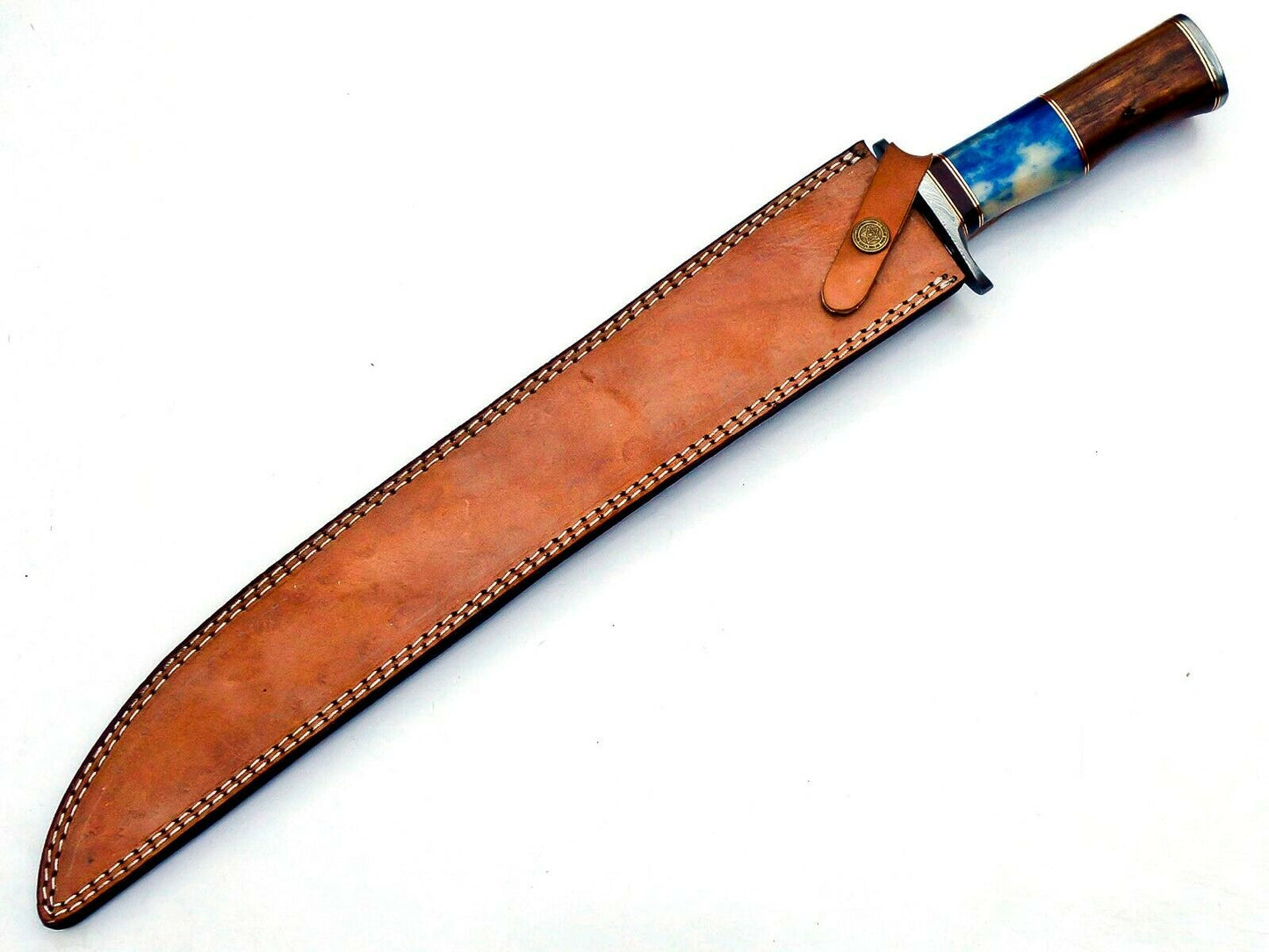 Large Handmade Damascus Bowie Knife 23 inches Wood & Bone Handle W/Sheath