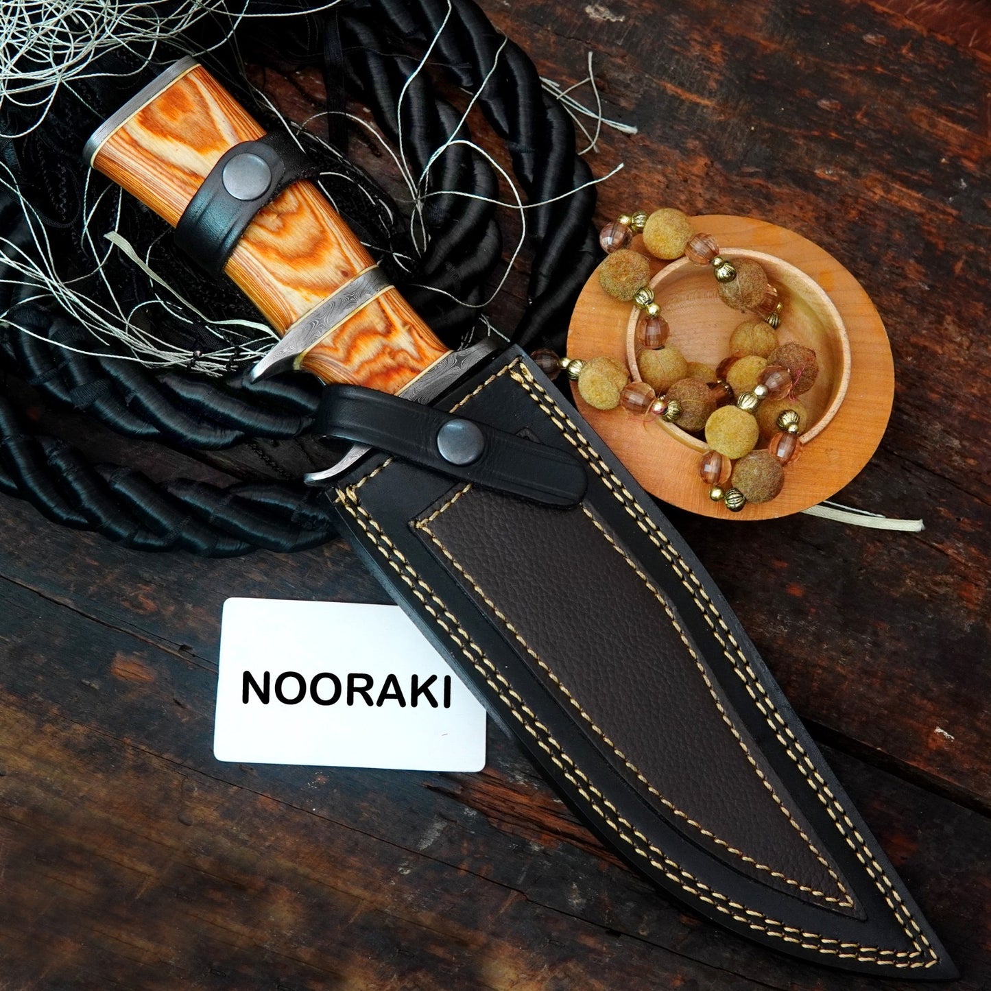 15″ Damascus Bowie Knife with Sheath | Hand Made Hunting Knife - Fixed Blade Long Bowie Knives - Ideal for Survival ,Chopping, Camping, Outdoor Gift for Men |Tactical Knife Brown Wood Handle