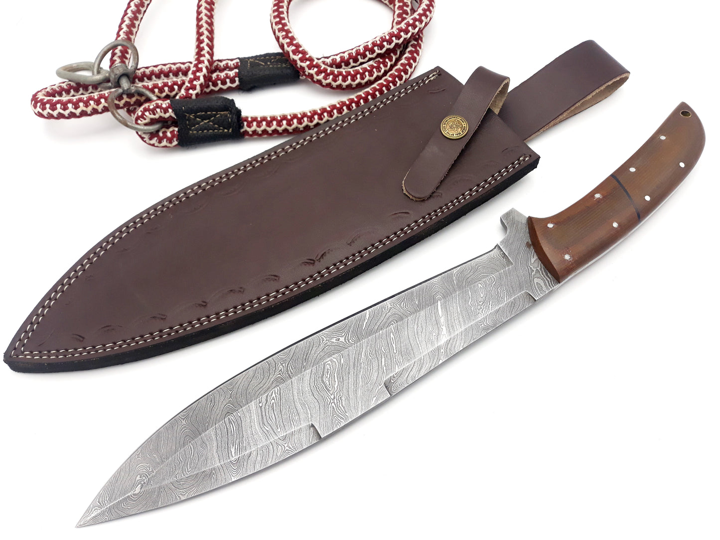 "Premium Nooraki BK-55 Handmade Damascus Hunting Bowie Knife - Full Tang Blade with Leather Sheath Included