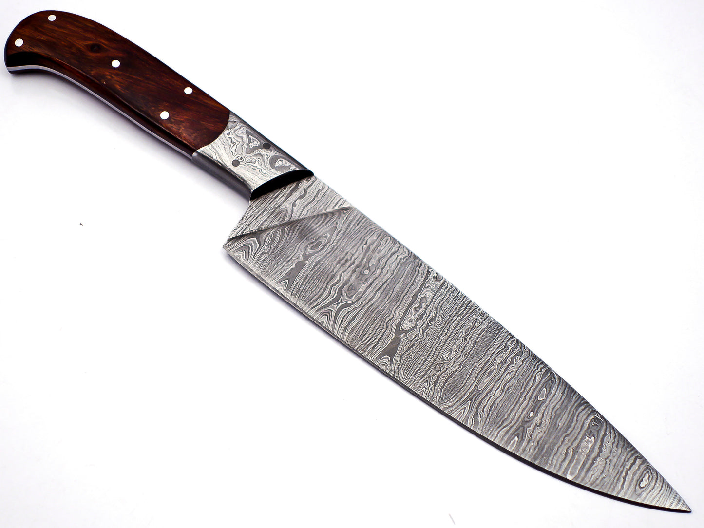 "Premium Rosewood Handle Full Tang Damascus Steel Chef's Knife 12" With Leather Sheath