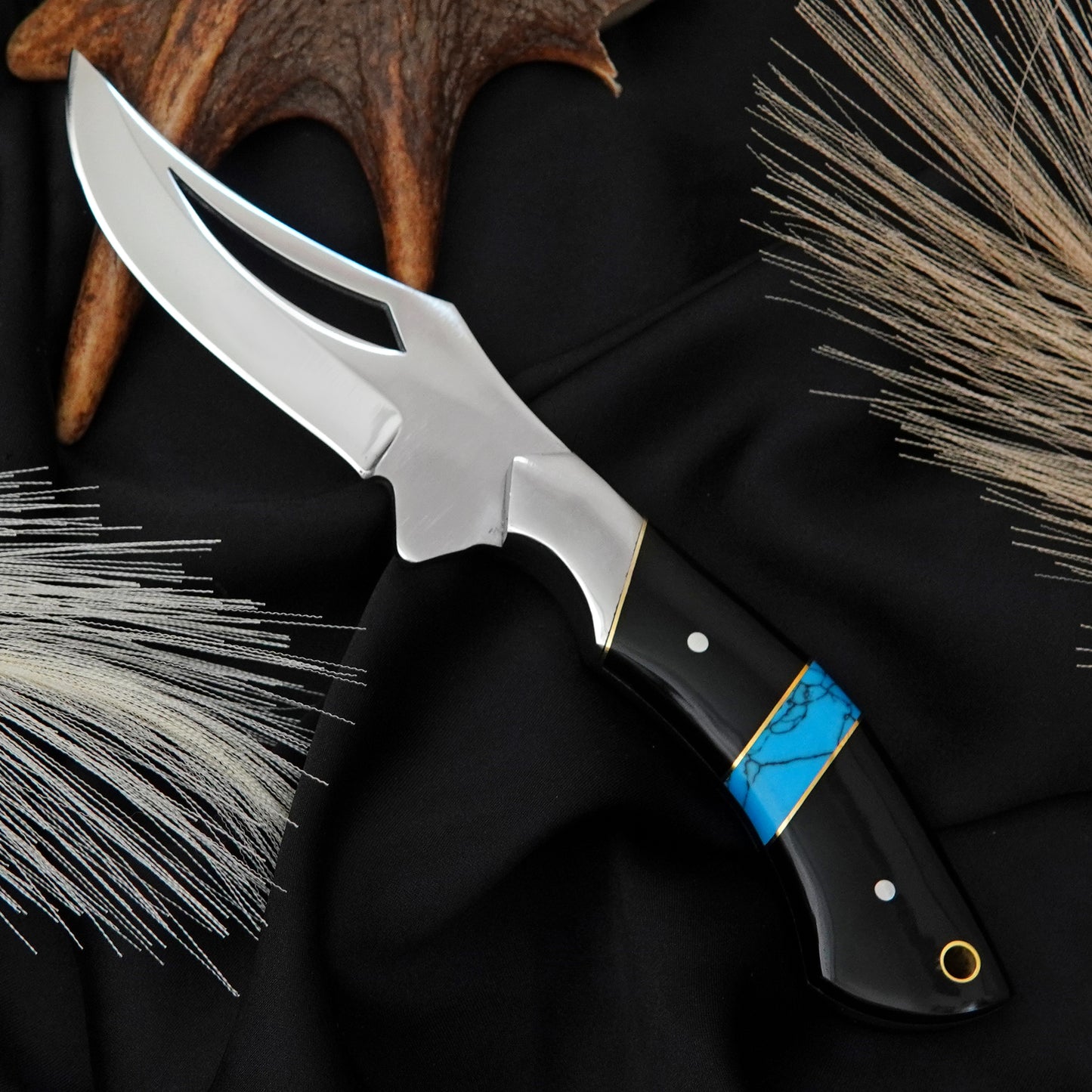 Nooraki Custom Handmade J2 Steel Knife Full Tang Gemstone Handle with leather sheath