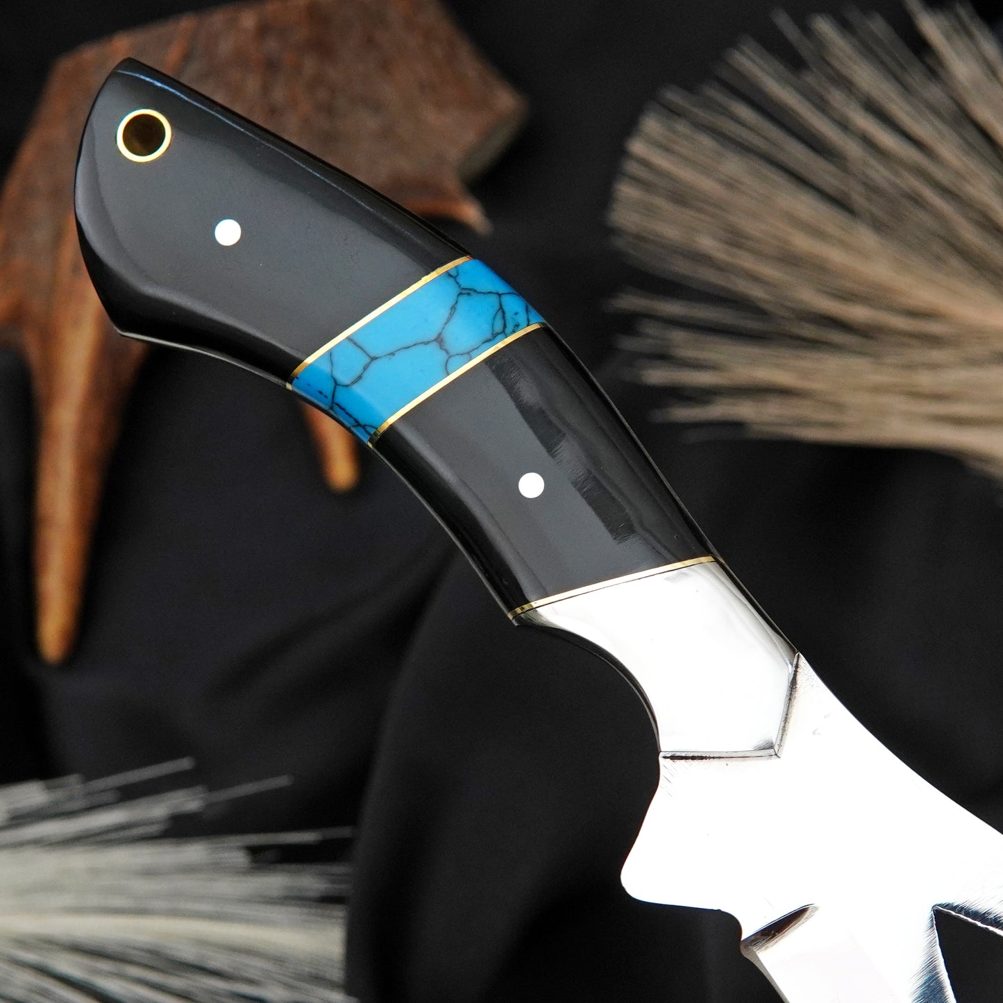 Nooraki Custom Handmade J2 Steel Knife Full Tang Gemstone Handle with leather sheath