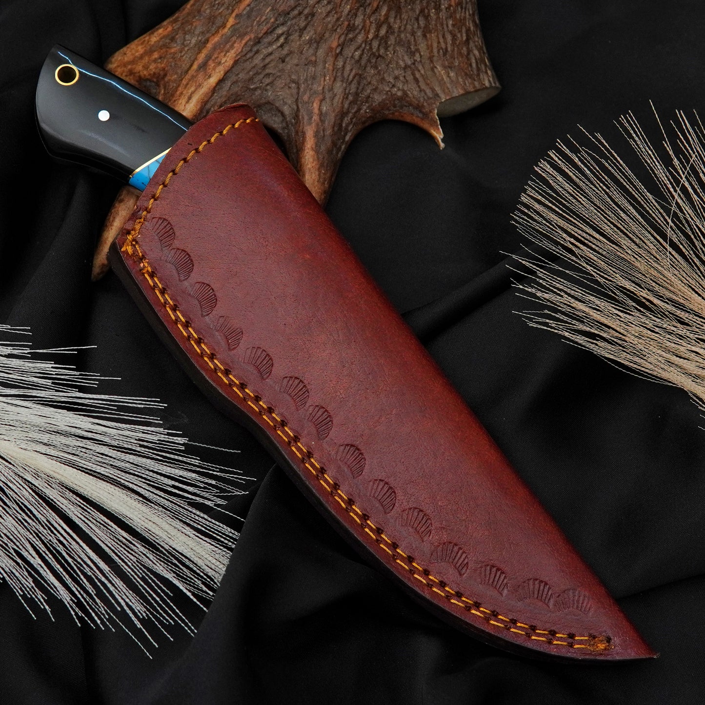 Nooraki Custom Handmade J2 Steel Knife Full Tang Gemstone Handle with leather sheath