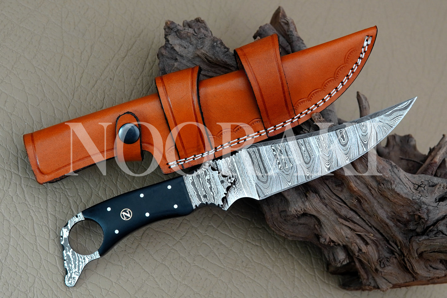 Buffalo Horn Damascus Steel Full Tang Knife For Hunting Survival Camping 11"