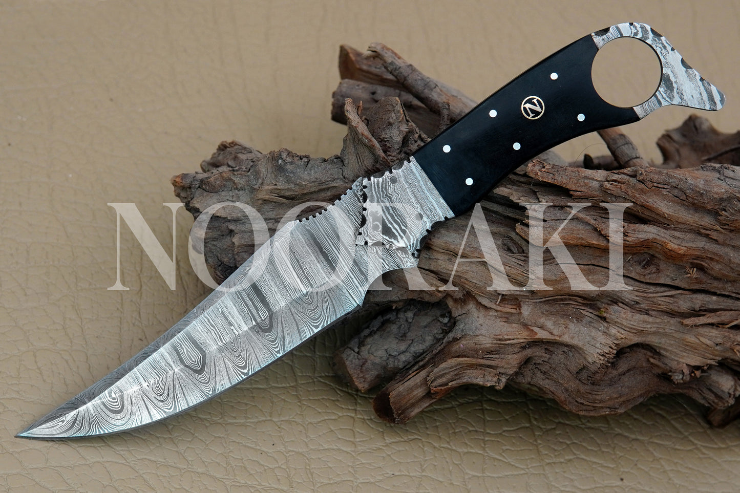 Buffalo Horn Damascus Steel Full Tang Knife For Hunting Survival Camping 11"