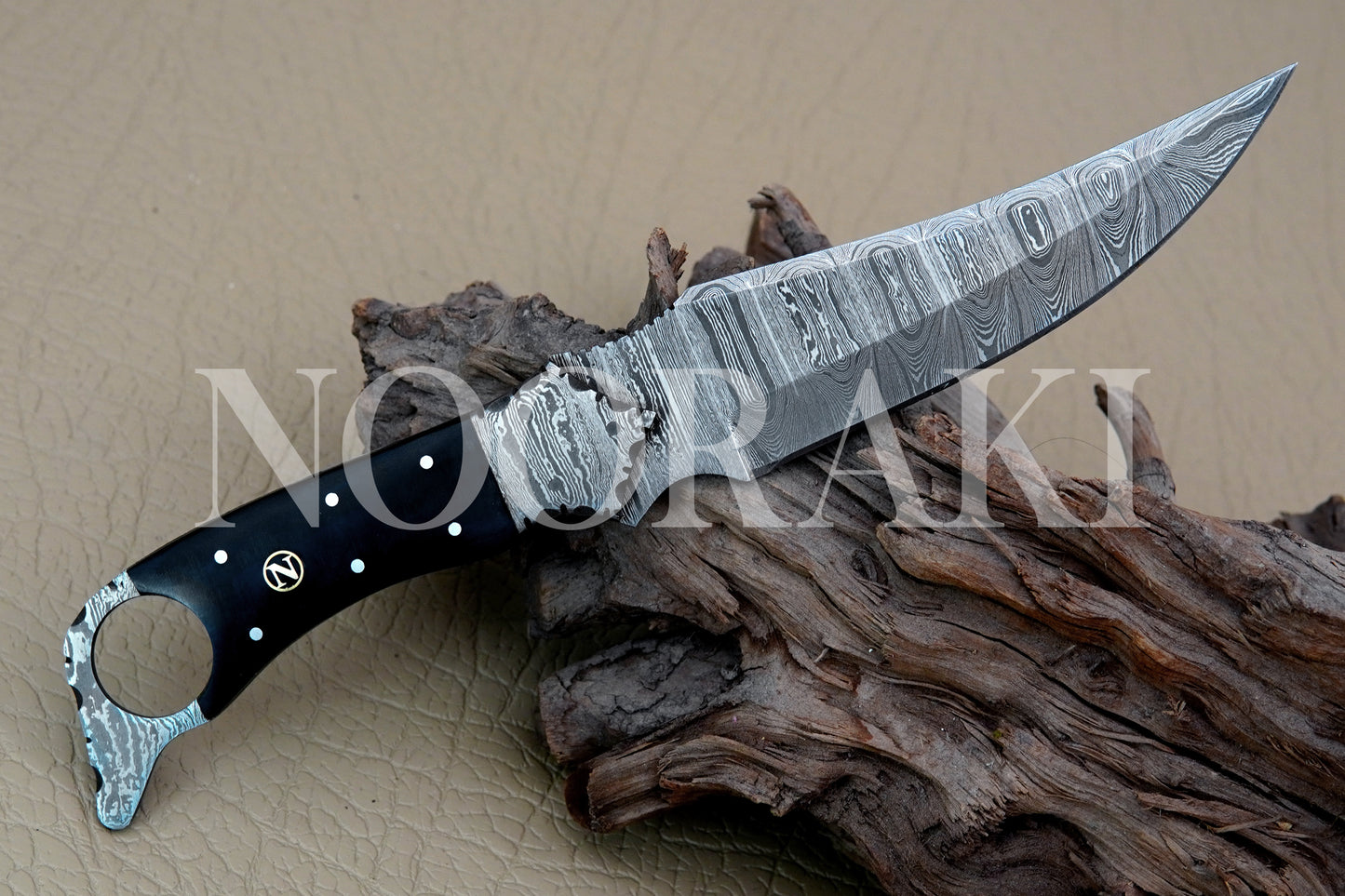 Buffalo Horn Damascus Steel Full Tang Knife For Hunting Survival Camping 11"