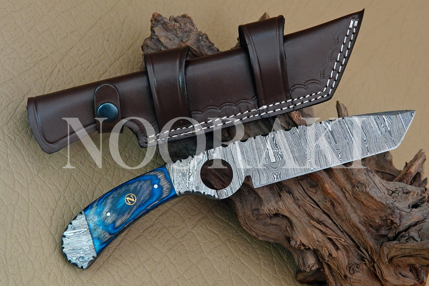 Handmade Damascus Steel Full Tang Hunting Knife - Sharp EDC Tool with Sheath, 9 Inches - Premium Craftsmanship for Outdoor Enthusiasts Blue Unique Colour