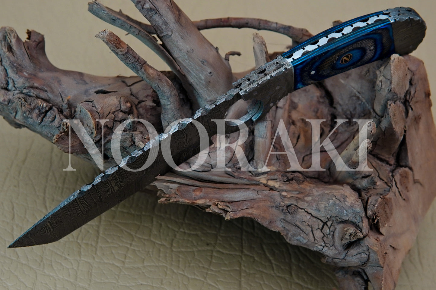 Handmade Damascus Steel Full Tang Hunting Knife - Sharp EDC Tool with Sheath, 9 Inches - Premium Craftsmanship for Outdoor Enthusiasts Blue Unique Colour