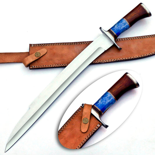 Nooraki MK-3008 All Purpose Handmade Machete Sword Knife, Chrome Vanadium Stainless Steel 21 inches with Leather Sheath/Heavy Duty, Rosewood and Bone Handle Collector Knife