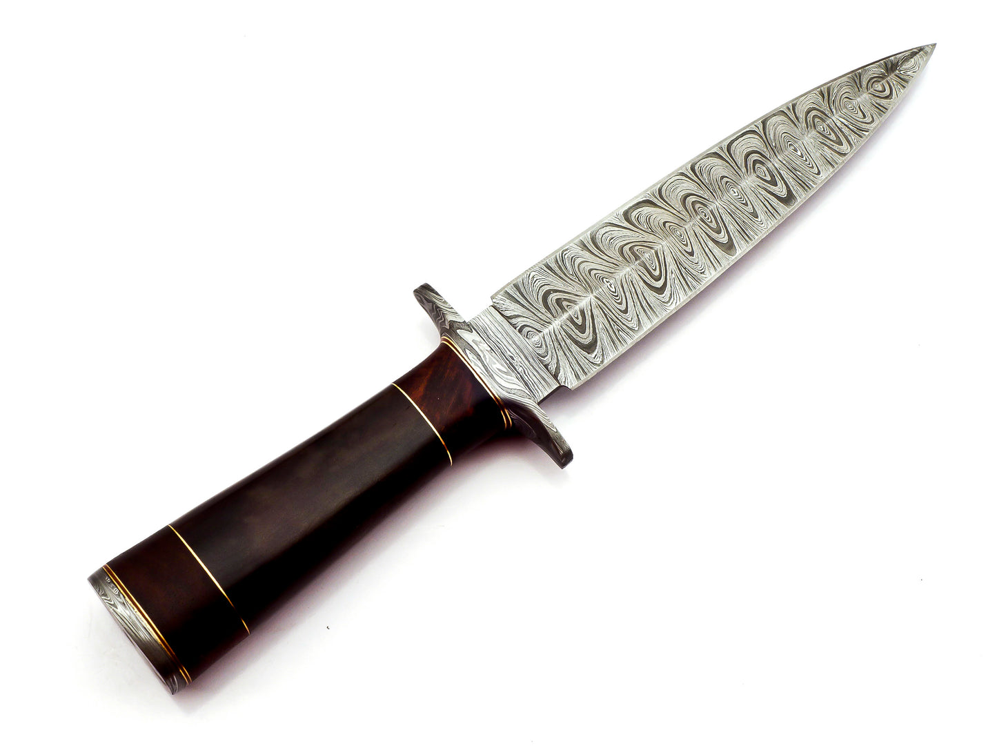 Artisan Crafted Damascus Steel Dagger with Exquisite Buffalo Horn and Rosewood Handle - Includes Leather Sheath for Versatile Outdoor Use in Hunting, Hiking, Camping, and Survival Scenarios