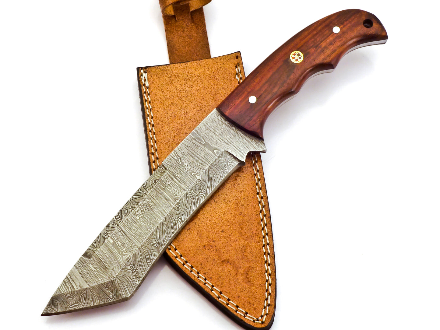 Masterfully Crafted 11-Inch Damascus Steel Tracker Knife: Premium Hunting Tool with Sheath