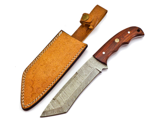 Masterfully Crafted 11-Inch Damascus Steel Tracker Knife: Premium Hunting Tool with Sheath