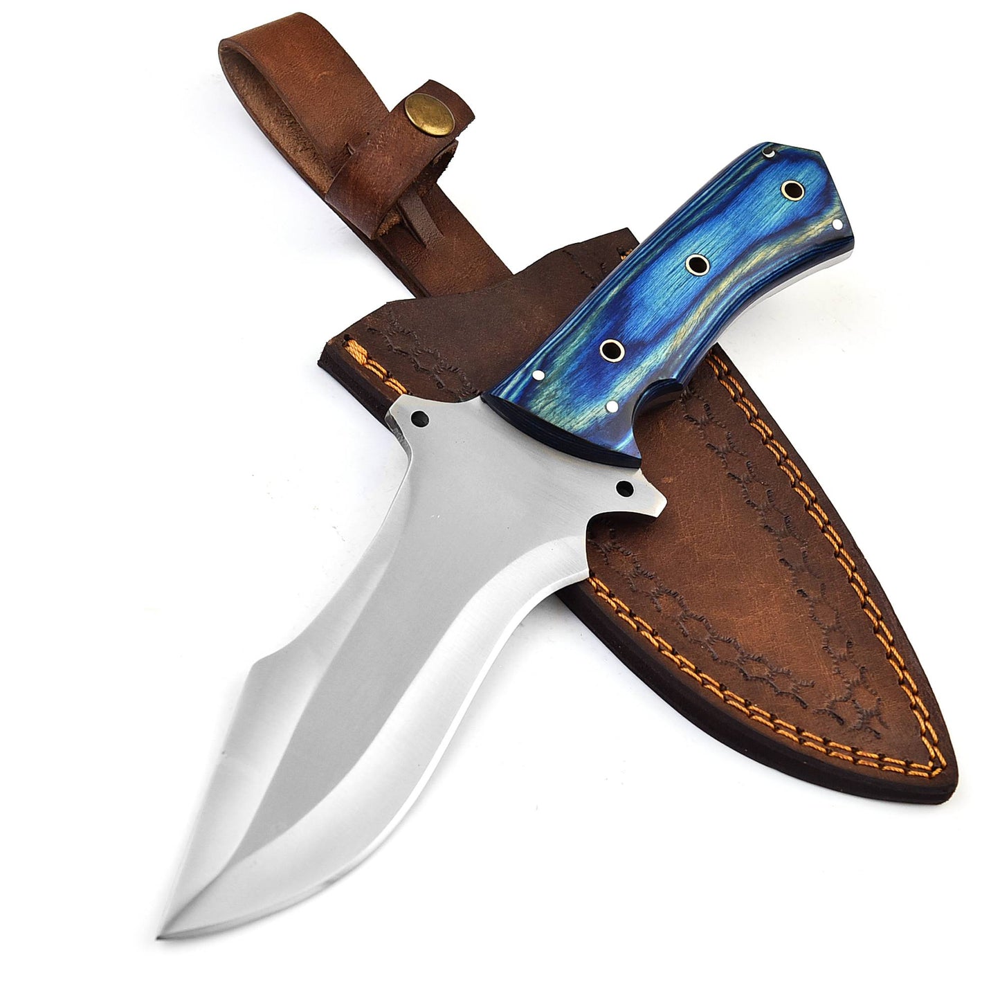 Nooraki Bowie Knife Handmade With Leather Sheath Blue 11.75" Survival Hunting Full Tang Knife