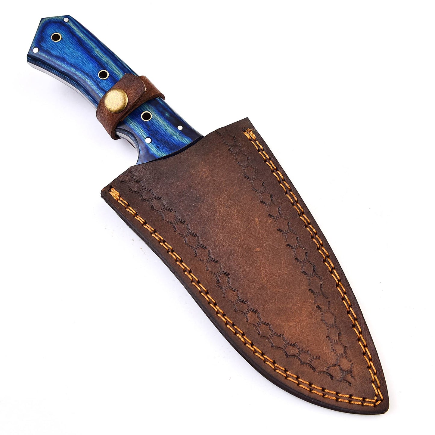 Nooraki Bowie Knife Handmade With Leather Sheath Blue 11.75" Survival Hunting Full Tang Knife