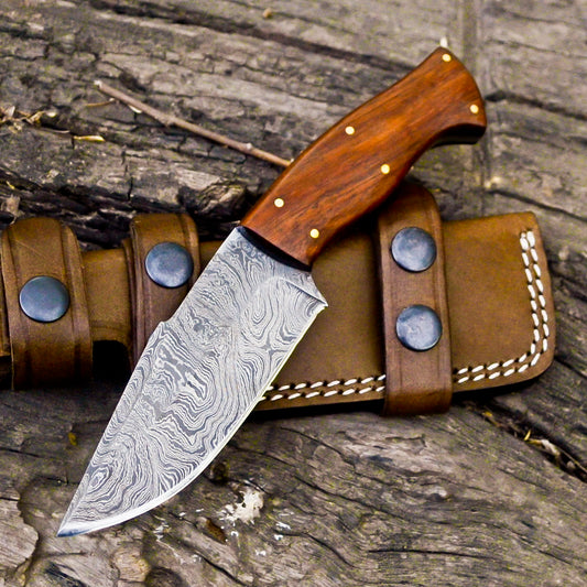 Handmade Damascus Steel Everyday Carry Knife - Full Tang with Handmade Sheath | 8-Inch | High-Quality EDC Knife