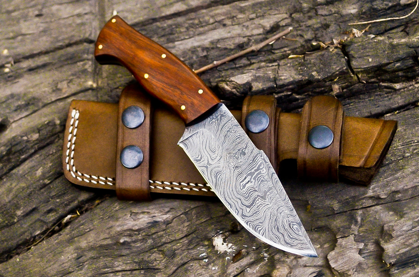 Handmade Damascus Steel Everyday Carry Knife - Full Tang with Handmade Sheath | 8-Inch | High-Quality EDC Knife