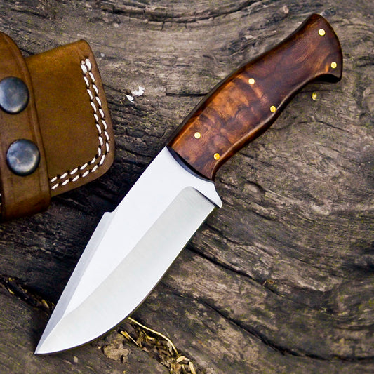 Exquisite Handmade D2 Steel Hunting Knife: Full Tang, Rosewood Handle, Leather Sheath Included. Get Yours Now!