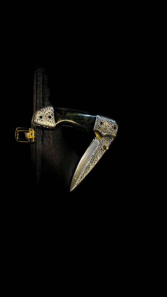 Handmade Pocket Folding Knife with File Work Premium Leather Sheath, Razor SHARP