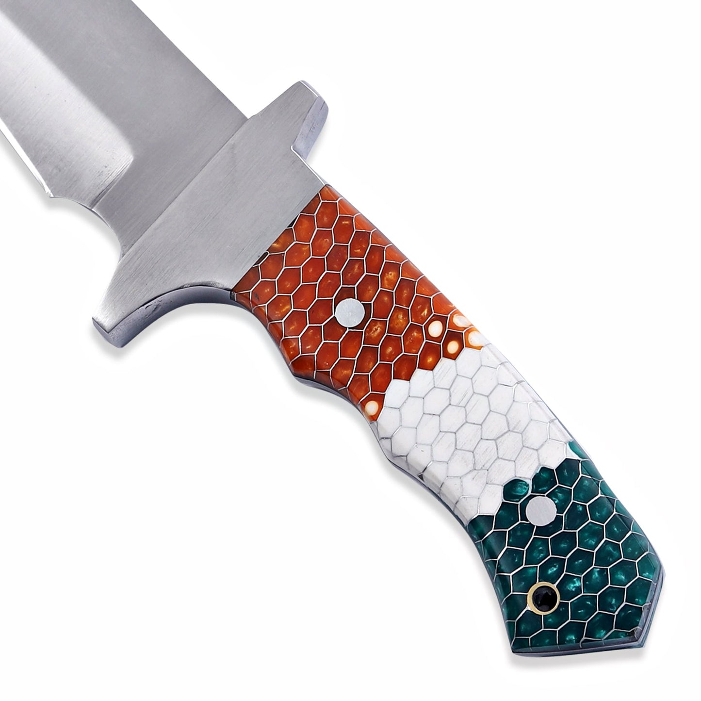 Handmade 12.5" High Carbon Steel Hunting Knife – 7.5" Razor Sharp Blade, Steel Bolster & Honeycomb Full TangHandle