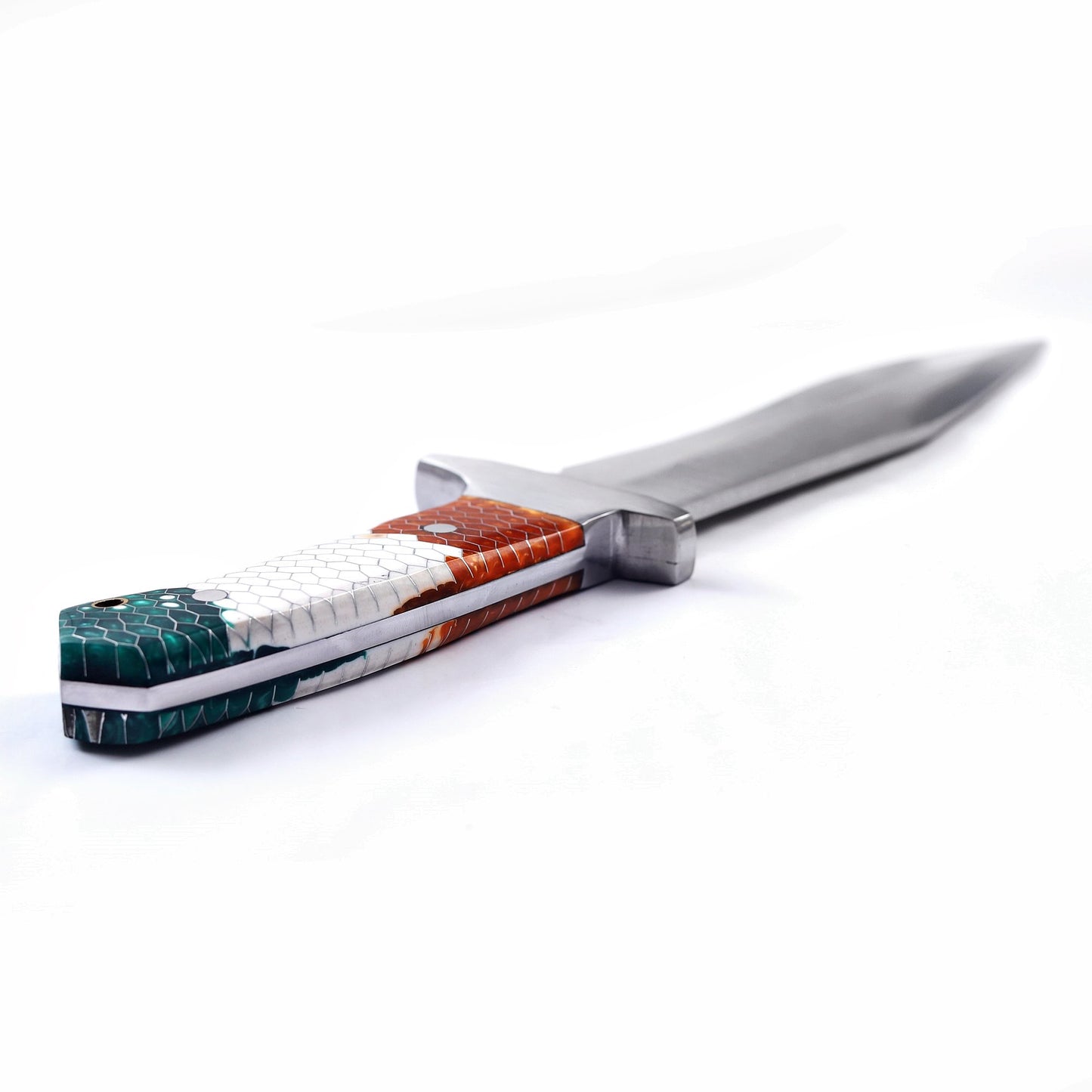 Handmade 12.5" High Carbon Steel Hunting Knife – 7.5" Razor Sharp Blade, Steel Bolster & Honeycomb Full TangHandle