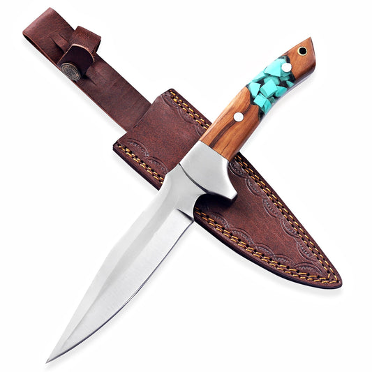 Nooraki 10.75" Handmade Full Tang Knife | 5.75" High Carbon Steel Blade, Olive Wood & Resin Handle