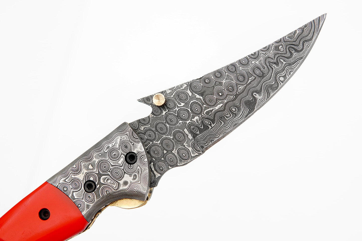 Handmade Damascus Steel Folding Knife - Camel Bone Handle with Leather Sheath