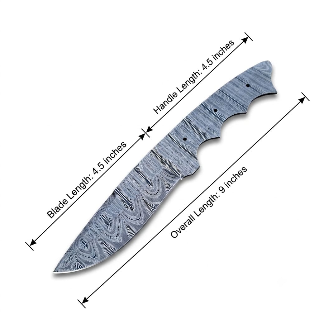 Hand-Forged Damascus Steel 9" Blank Blade – Full Tang DIY Custom Knife Making