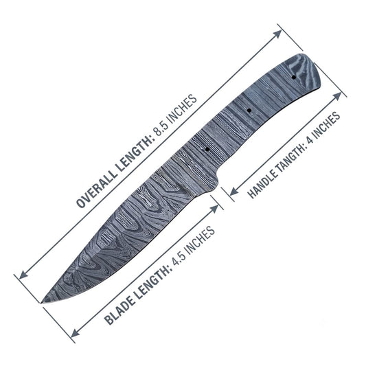 Handmade Damascus Steel 8.5 Inches Blank Blade Skinner Knife Sharp Edge
