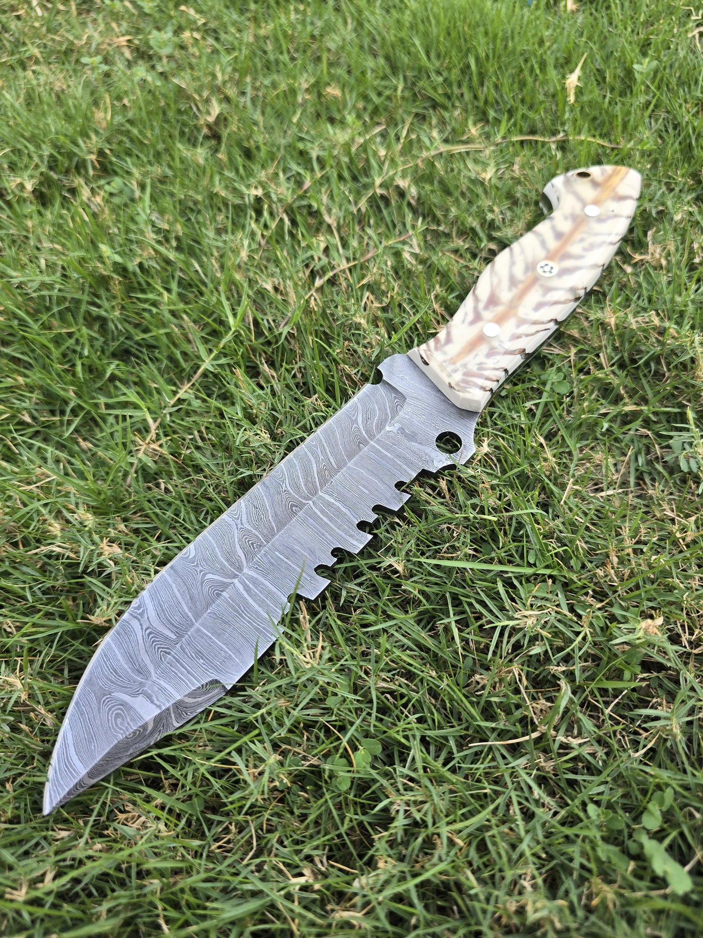 Nooraki - 11″ Damascus Hunting Knife with Sheath | Hand Made Camping Knife - Full Tang Knife - Ideal for Survival,Chopping, Camping, Outdoor Gift for Men |Tactical Knife Pinecone Resin Handle