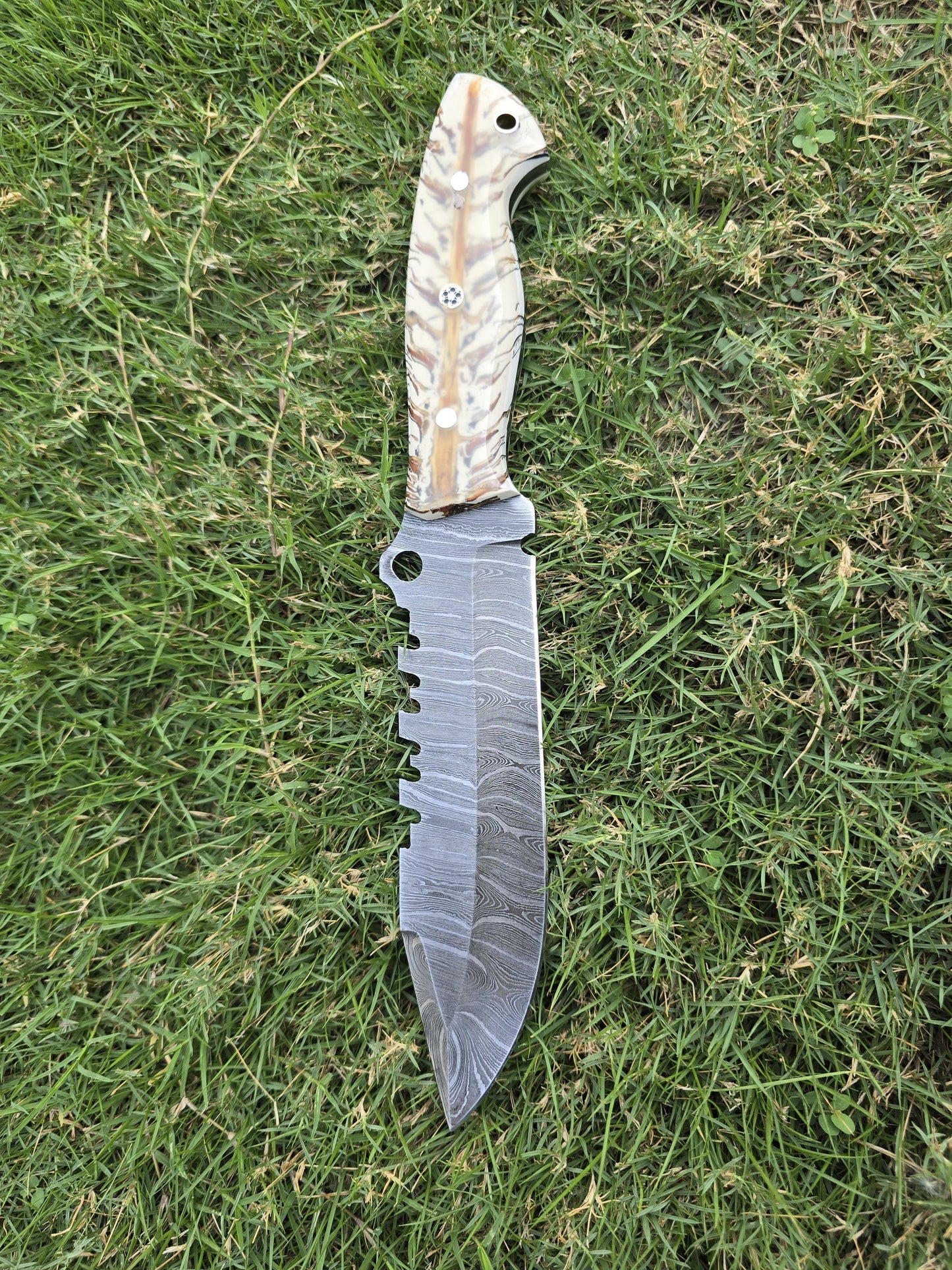 Nooraki - 11″ Damascus Hunting Knife with Sheath | Hand Made Camping Knife - Full Tang Knife - Ideal for Survival,Chopping, Camping, Outdoor Gift for Men |Tactical Knife Pinecone Resin Handle