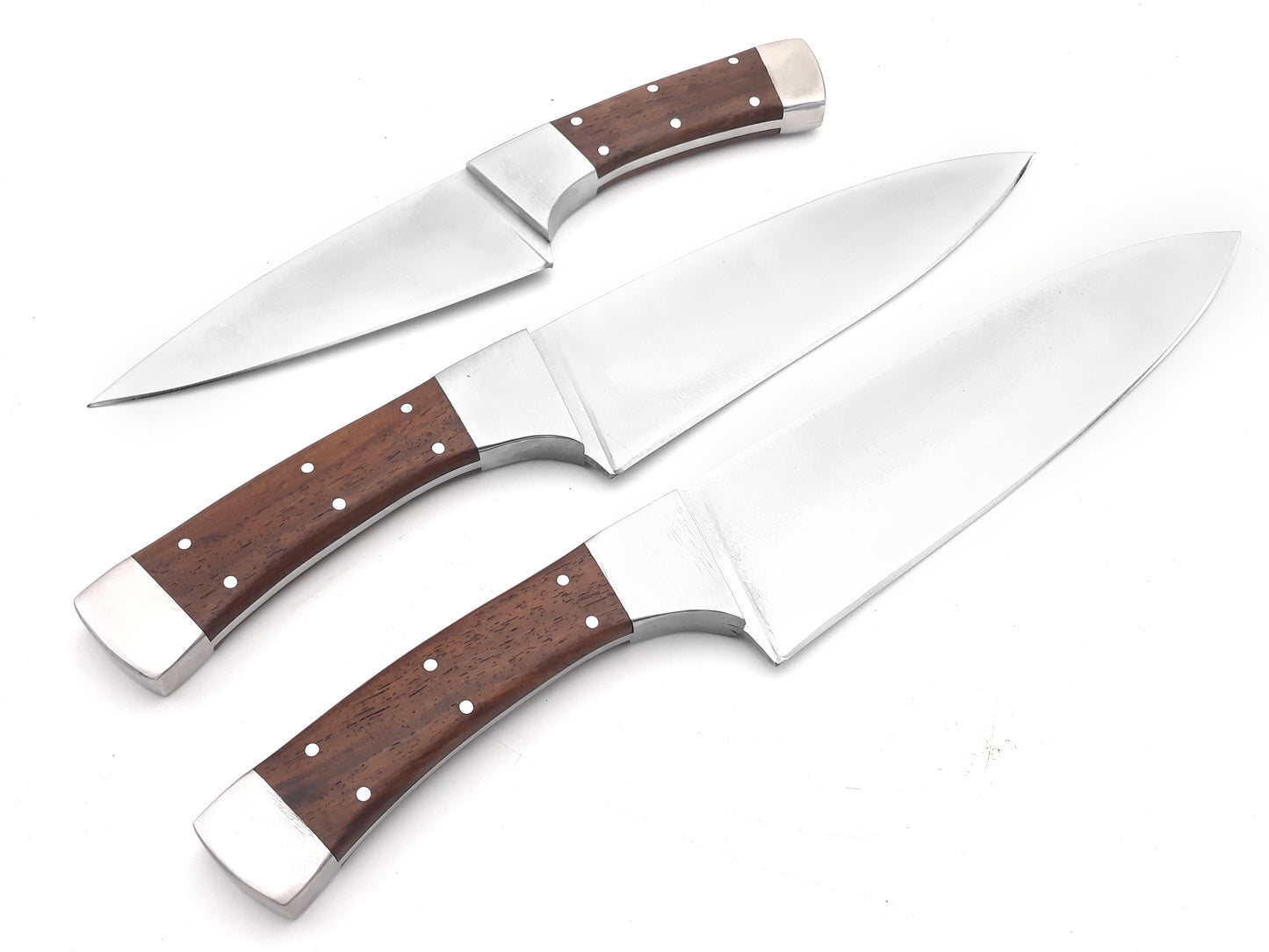 Premium Chef Knife Set with Elegant Olive Wood Handle - Full Tang, Ultra Sharp Blades, and Stylish Leather Roll Bag 3pcs