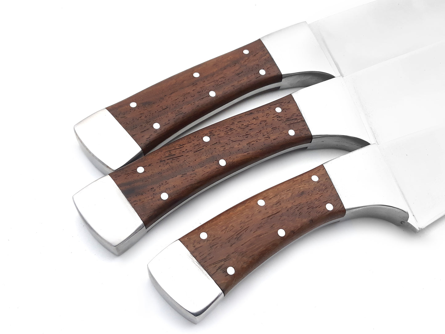 Premium Chef Knife Set with Elegant Olive Wood Handle - Full Tang, Ultra Sharp Blades, and Stylish Leather Roll Bag 3pcs