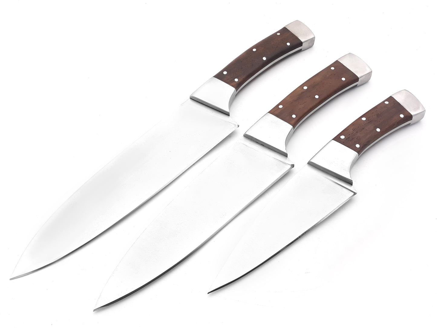 Premium Chef Knife Set with Elegant Olive Wood Handle - Full Tang, Ultra Sharp Blades, and Stylish Leather Roll Bag 3pcs