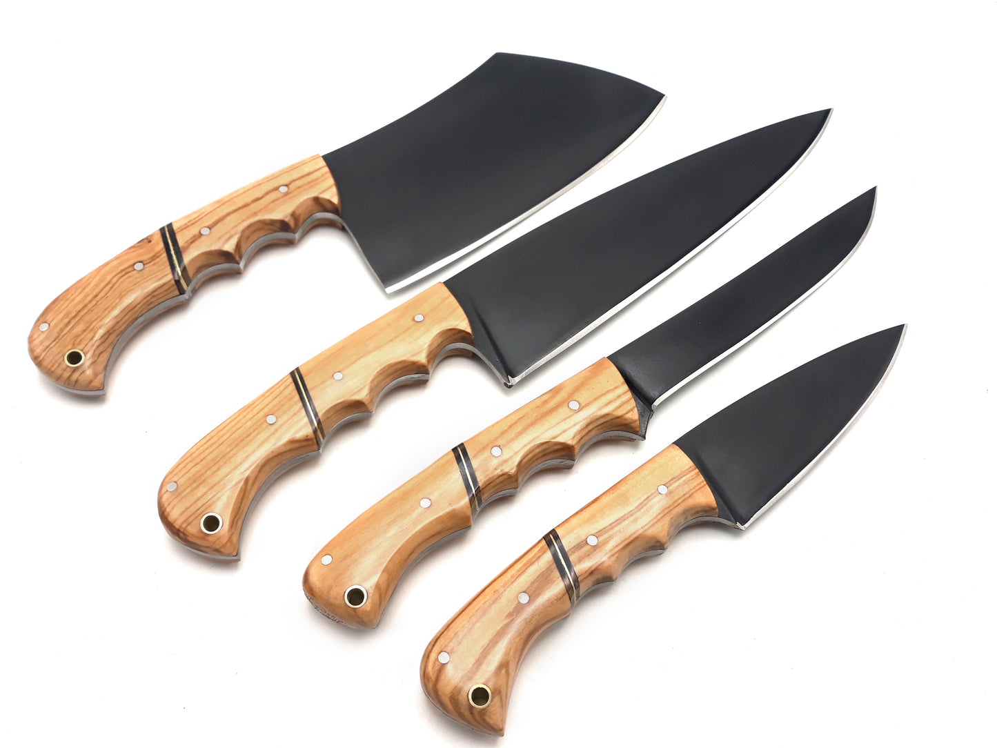 Elegant 4-Piece Chef Knife Set with Olive Wood Handle and Ultra-Sharp High Carbon Steel Blades - Ideal for Professional and Home Cooking"