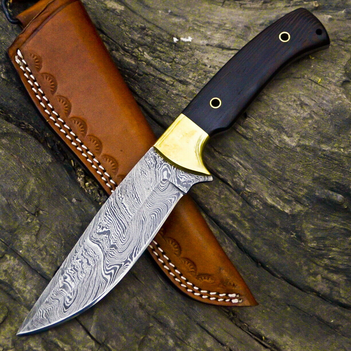 Handmade Damascus Everyday Knife - Full Tang Wenge Wood Handle, Gorgeous Pattern