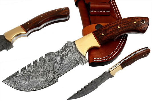 Handmade Damascus Tracker Hunting,Camping, Knife, W/Sheath Full Tang Wood handle