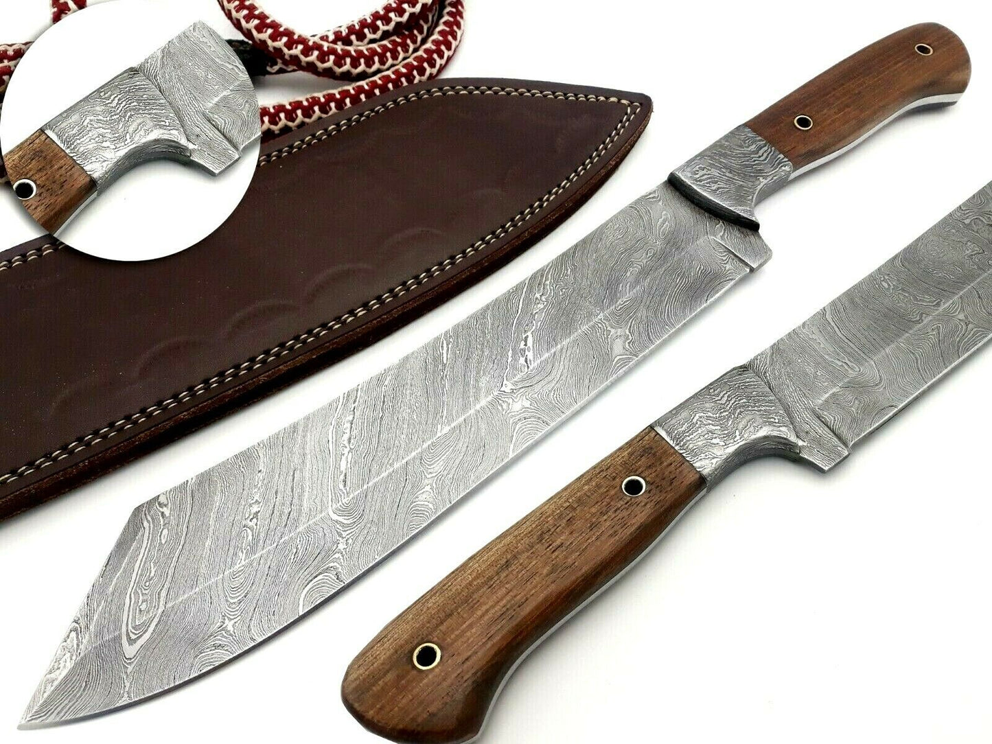 Damascus Utility Fixed Blade Machete Knife WalnutWood Handle Full Tang 15 inches