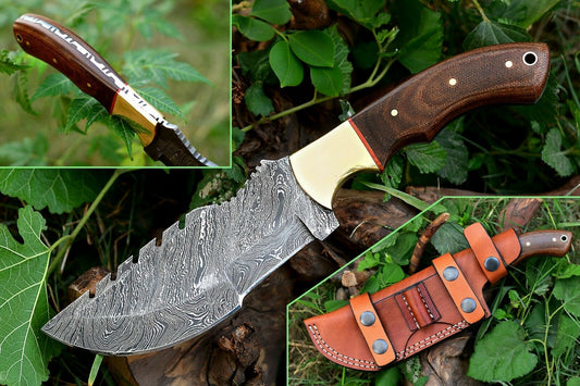 Handmade Damascus Tracker Hunting,Camping,Bushcraft Knife, W/Sheath Full Tang 11