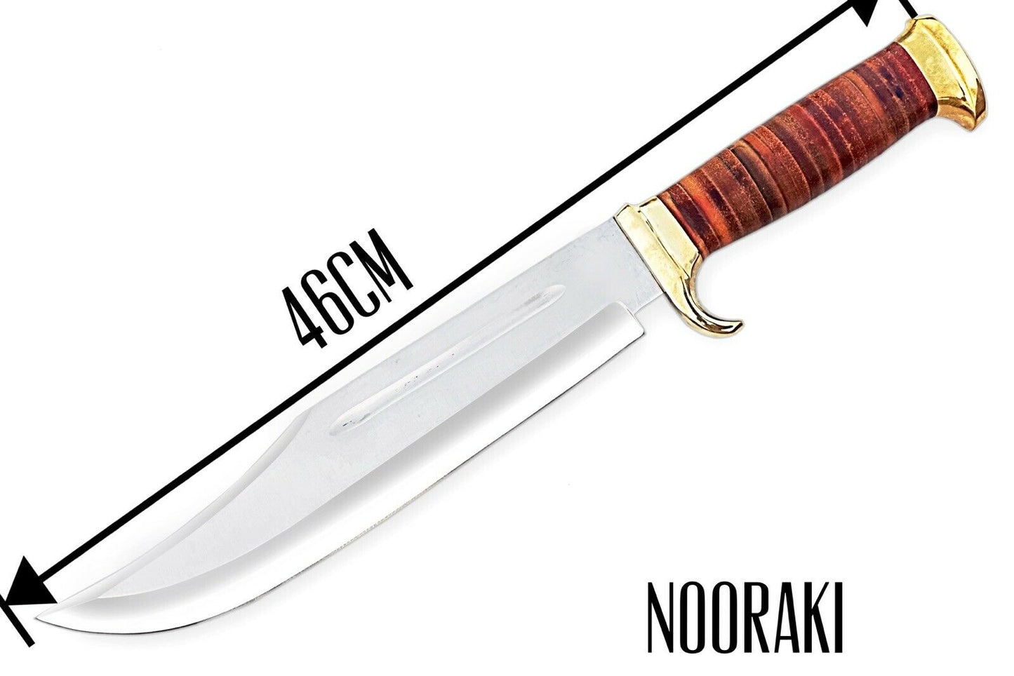 Handmade Bowie Knife, High Carbon Steel, Leather & Brass Handle With Sheath 46cm