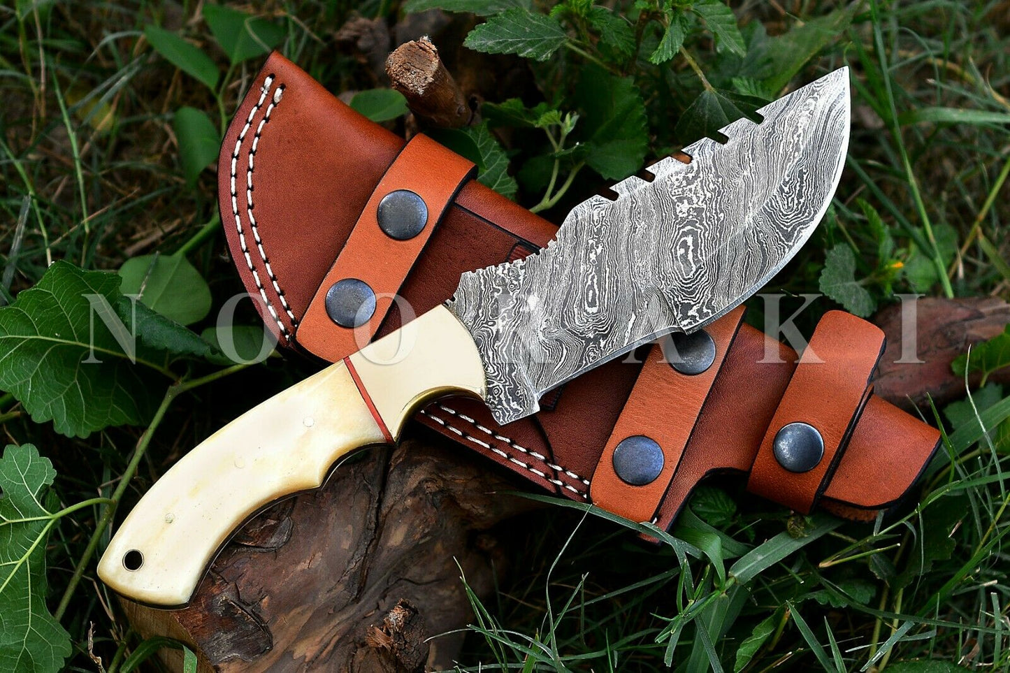 Handmade Damascus Tracker Hunting,Camping Knife Camel Bone Full Tang Handle 11in