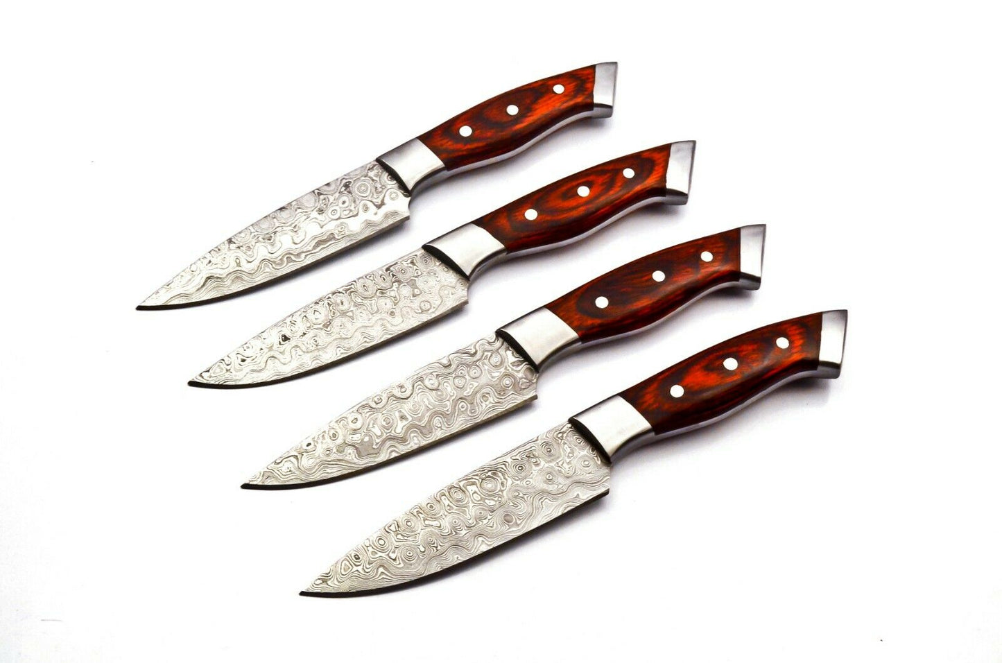 Handmade 4 Pcs Steak Knife Set Damascus Steel Kitchen Knife Set With Leather Bag