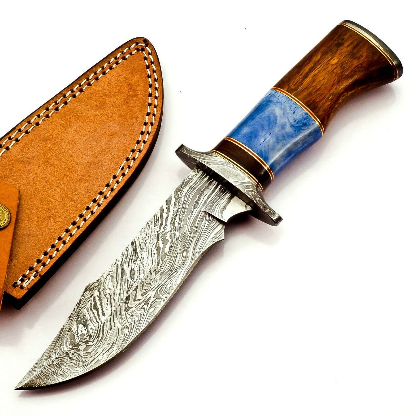 Handmade Damascus Steel 10 Inches Bowie Knife - Solid Marindi Wood Bone Handle