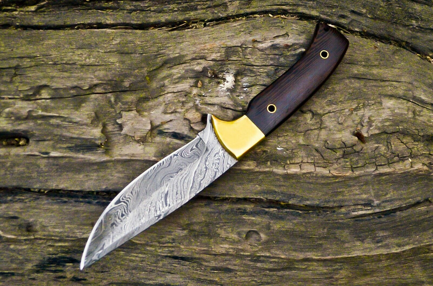 Handmade Damascus Everyday Knife - Full Tang Wenge Wood Handle, Gorgeous Pattern