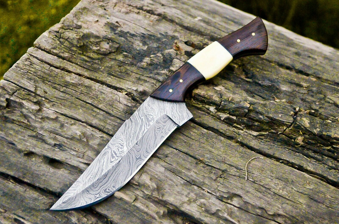 Handmade Camel Bone & Wenge Wood Damascus Hunting Survival Full Tang Knife 10