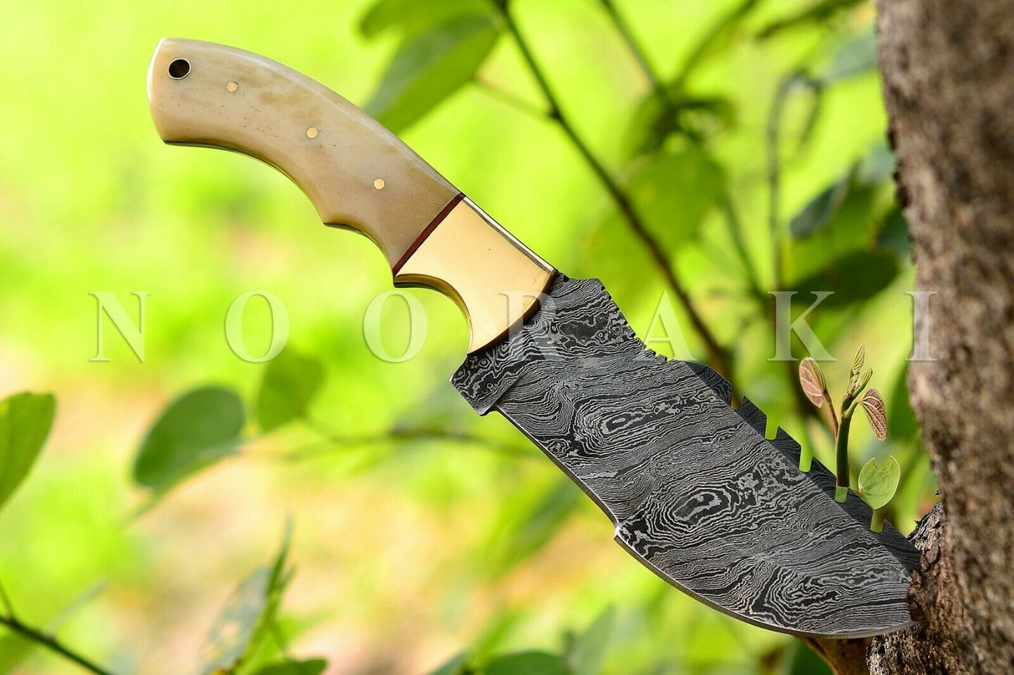 Handmade Damascus Tracker Hunting,Camping Knife Camel Bone Full Tang Handle 11in