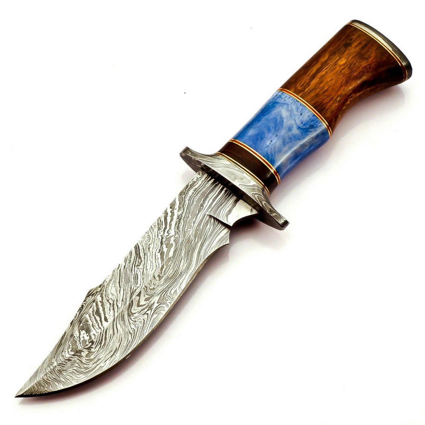 Handmade Damascus Steel 10 Inches Bowie Knife - Solid Marindi Wood Bone Handle